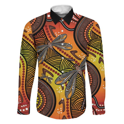Australian Dragonfly Indigenous Art Family Matching Off The Shoulder Long Sleeve Dress and Hawaiian Shirt