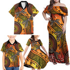 Australian Dragonfly Indigenous Art Family Matching Off Shoulder Maxi Dress and Hawaiian Shirt