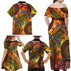 Australian Dragonfly Indigenous Art Family Matching Off Shoulder Maxi Dress and Hawaiian Shirt