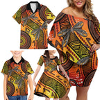 Australian Dragonfly Indigenous Art Family Matching Off Shoulder Short Dress and Hawaiian Shirt