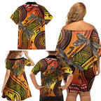 Australian Dragonfly Indigenous Art Family Matching Off Shoulder Short Dress and Hawaiian Shirt
