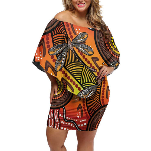 Australian Dragonfly Indigenous Art Family Matching Off Shoulder Short Dress and Hawaiian Shirt