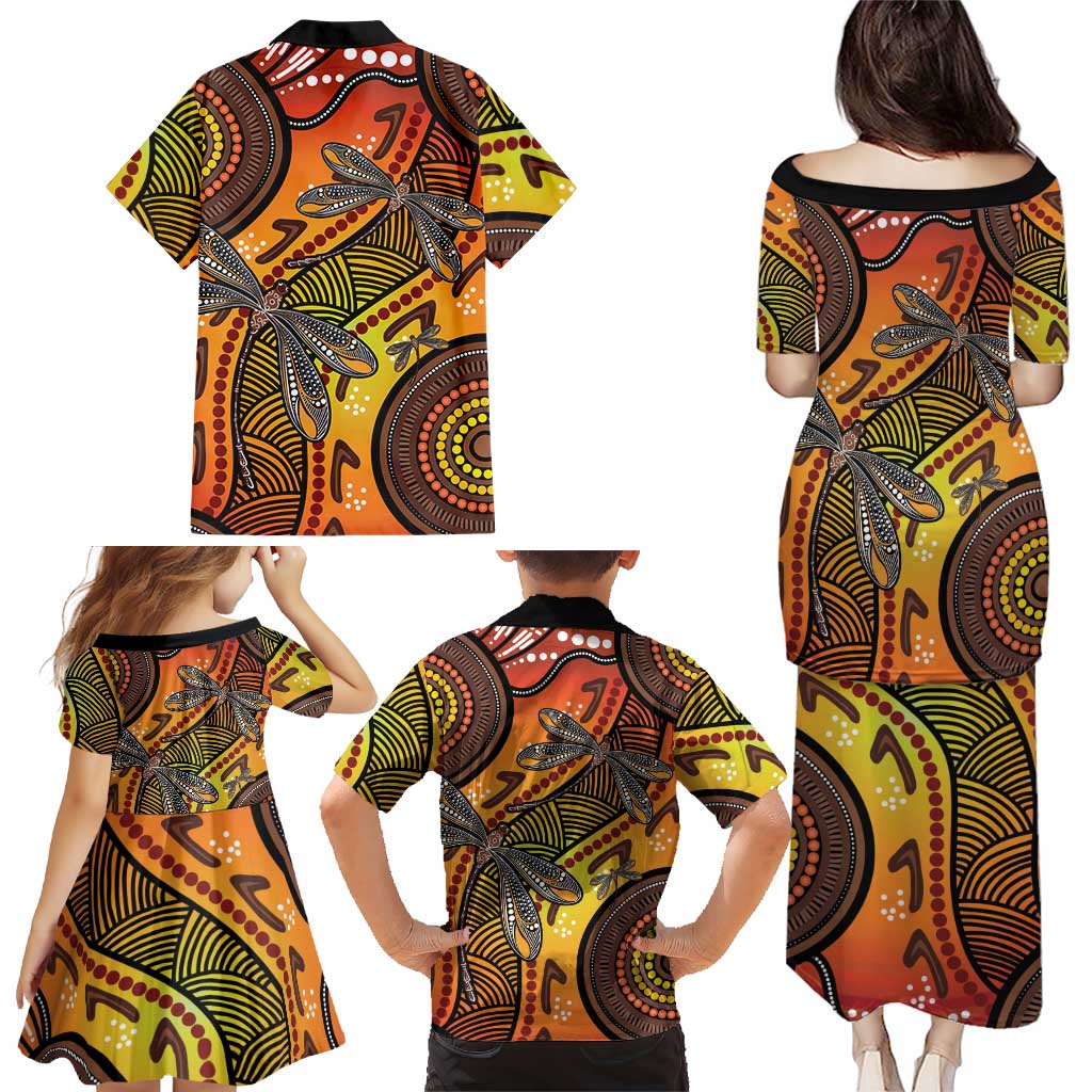 Australian Dragonfly Indigenous Art Family Matching Puletasi and Hawaiian Shirt