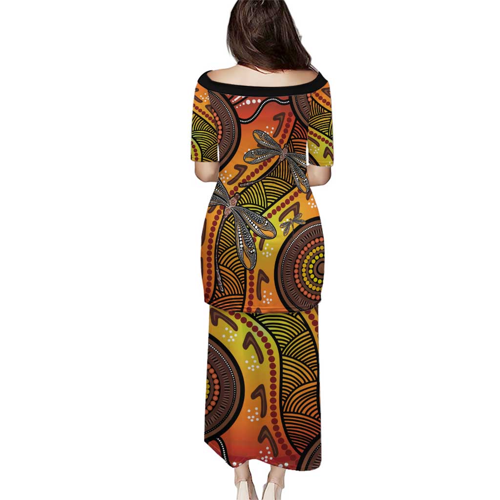 Australian Dragonfly Indigenous Art Family Matching Puletasi and Hawaiian Shirt