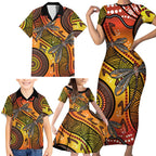 Australian Dragonfly Indigenous Art Family Matching Short Sleeve Bodycon Dress and Hawaiian Shirt