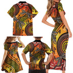 Australian Dragonfly Indigenous Art Family Matching Short Sleeve Bodycon Dress and Hawaiian Shirt