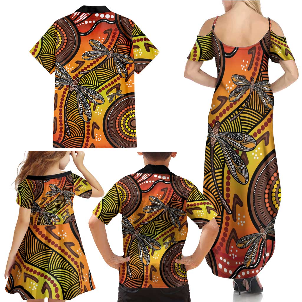 Australian Dragonfly Indigenous Art Family Matching Summer Maxi Dress and Hawaiian Shirt