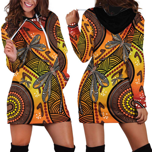 Australian Dragonfly Indigenous Art Hoodie Dress
