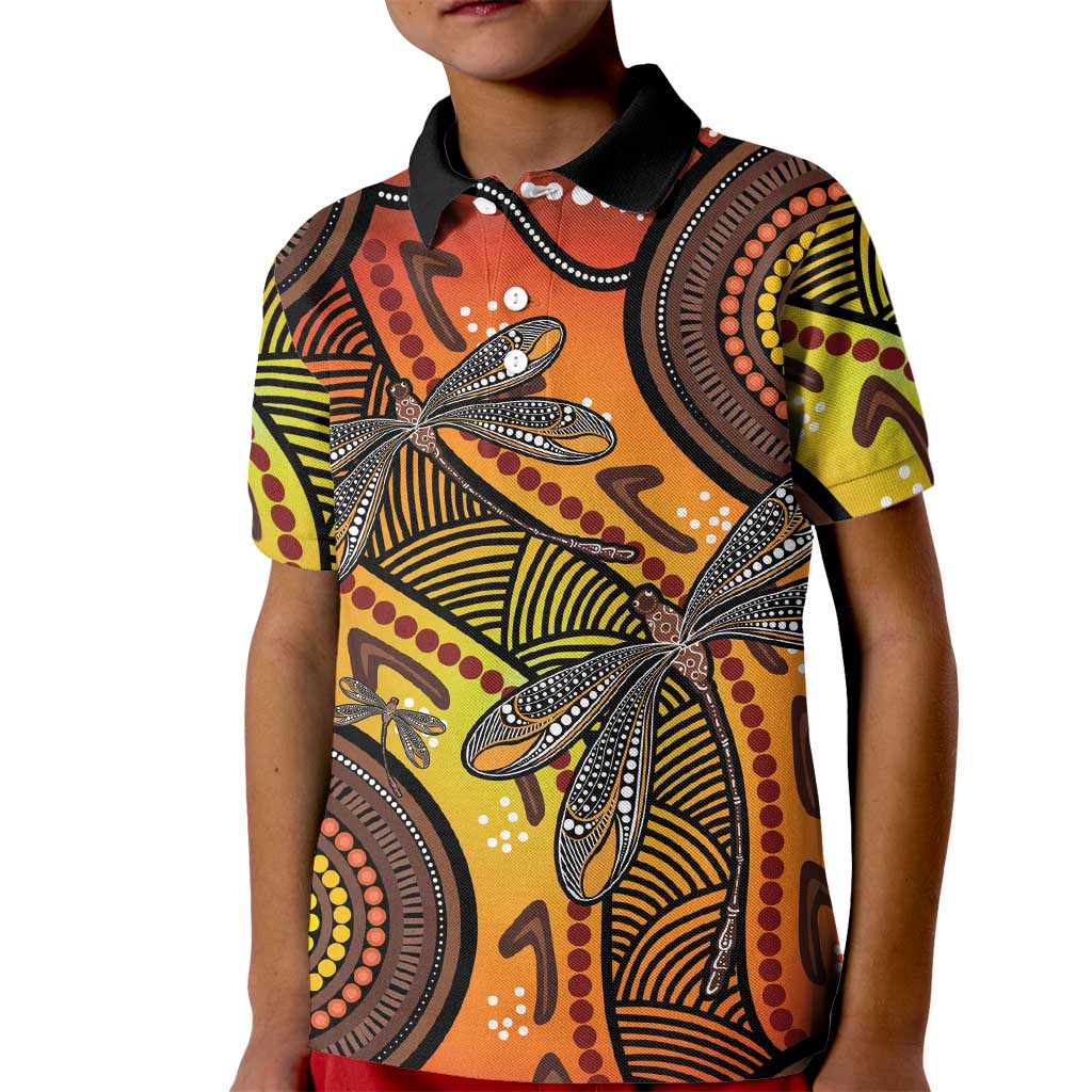 Australian Dragonfly Indigenous Art Kid Polo Shirt
