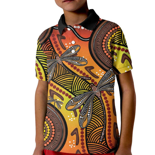 Australian Dragonfly Indigenous Art Kid Polo Shirt