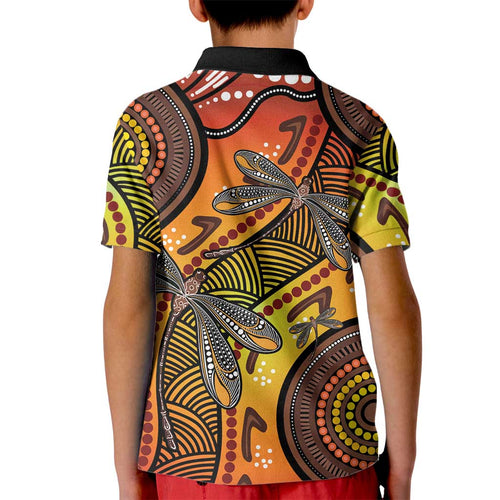 Australian Dragonfly Indigenous Art Kid Polo Shirt