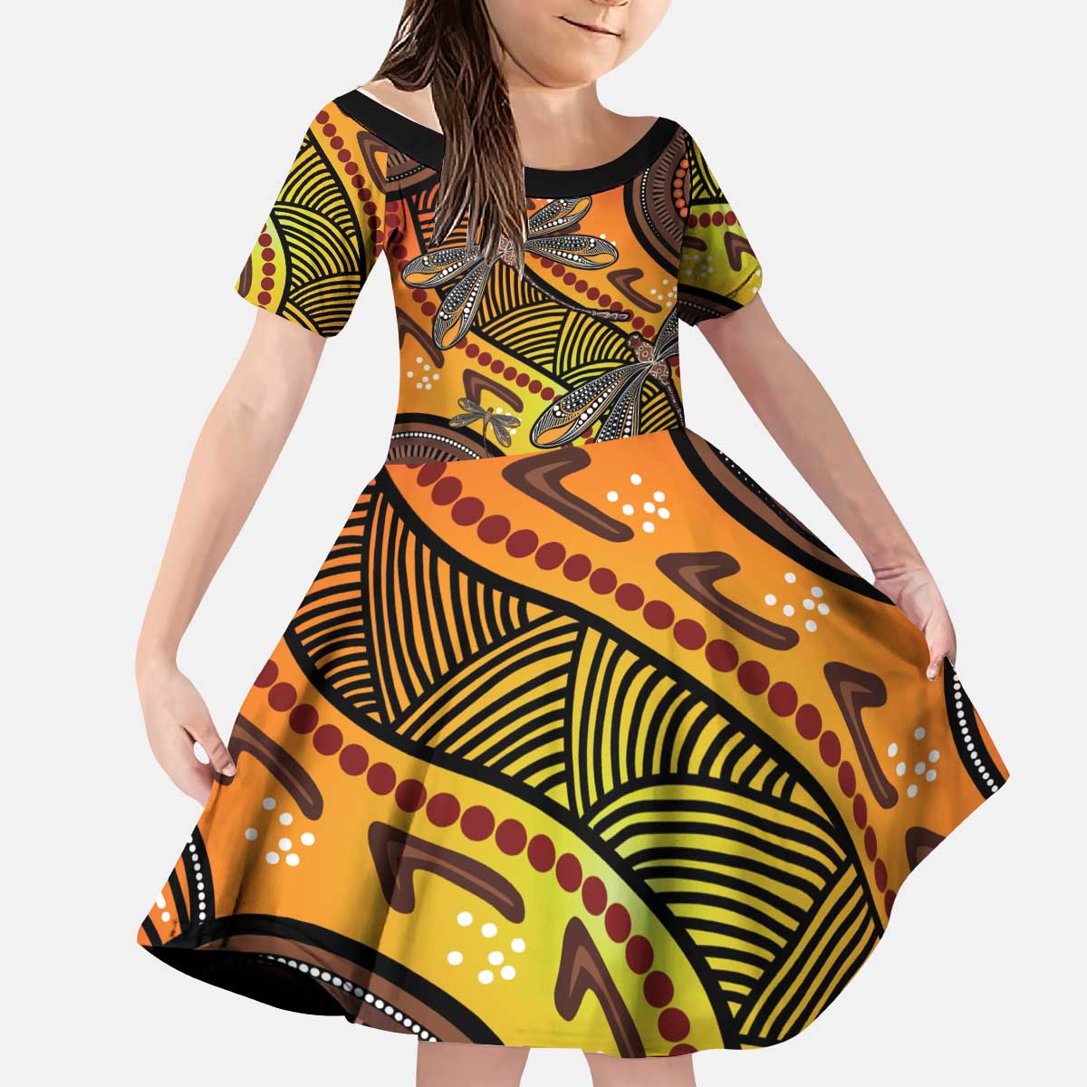 Australian Dragonfly Indigenous Art Kid Short Sleeve Dress