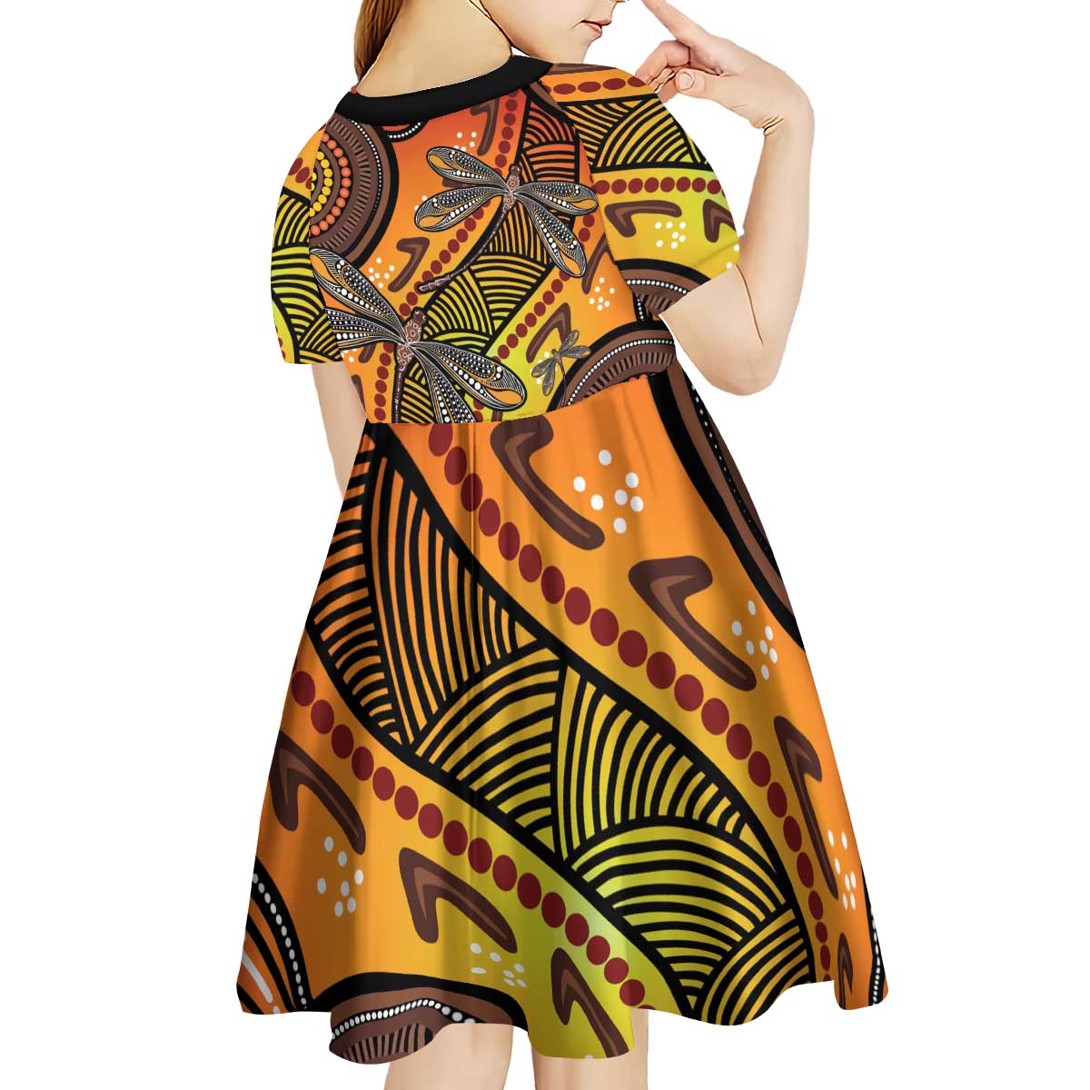Australian Dragonfly Indigenous Art Kid Short Sleeve Dress