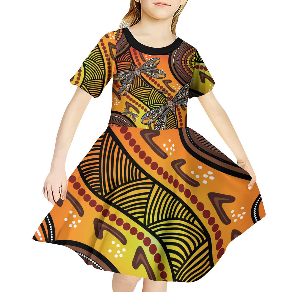 Australian Dragonfly Indigenous Art Kid Short Sleeve Dress