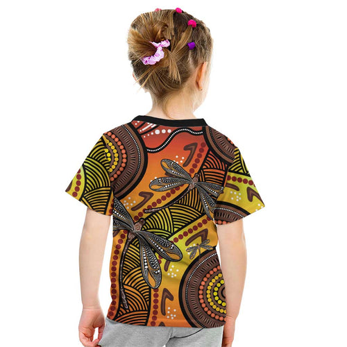 Australian Dragonfly Indigenous Art Kid T Shirt