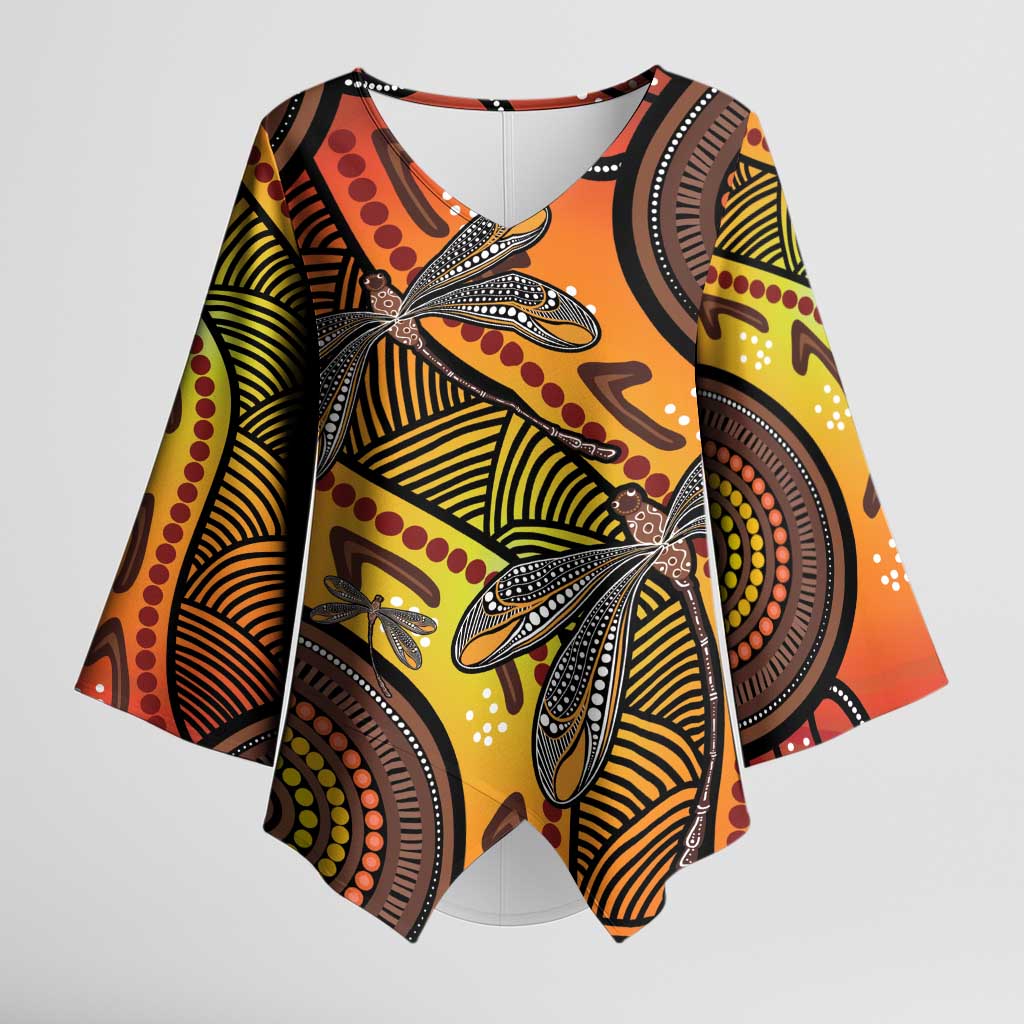 Australian Dragonfly Indigenous Art Kimono Sleeve Blouse