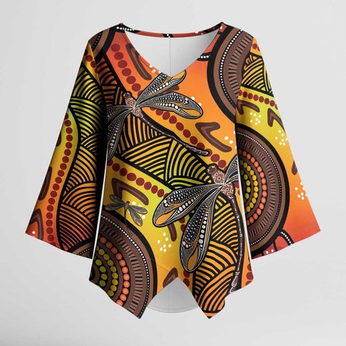 Australian Dragonfly Indigenous Art Kimono Sleeve Blouse