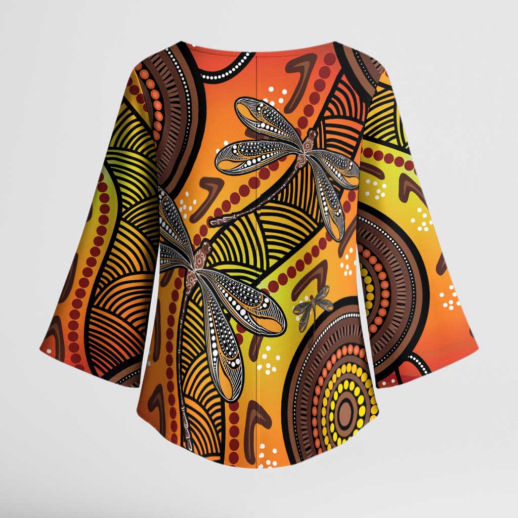 Australian Dragonfly Indigenous Art Kimono Sleeve Blouse