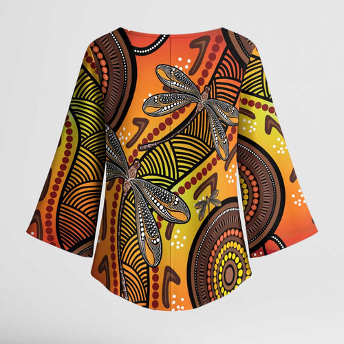 Australian Dragonfly Indigenous Art Kimono Sleeve Blouse