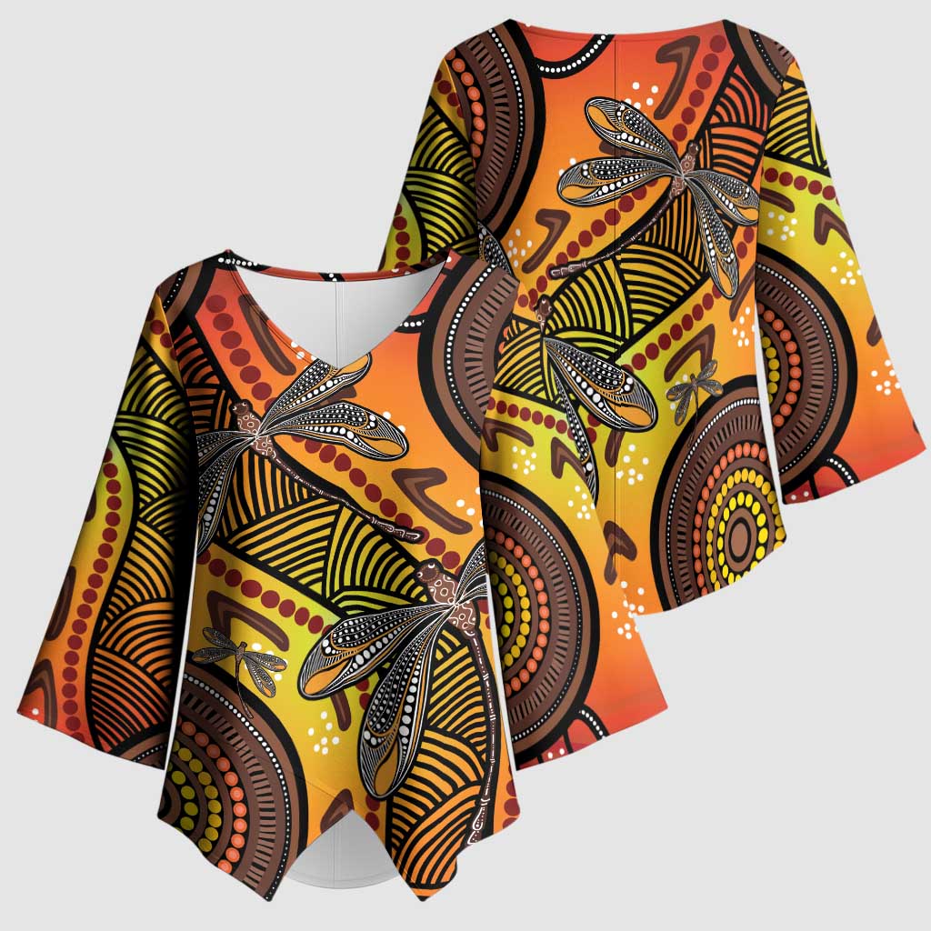 Australian Dragonfly Indigenous Art Kimono Sleeve Blouse