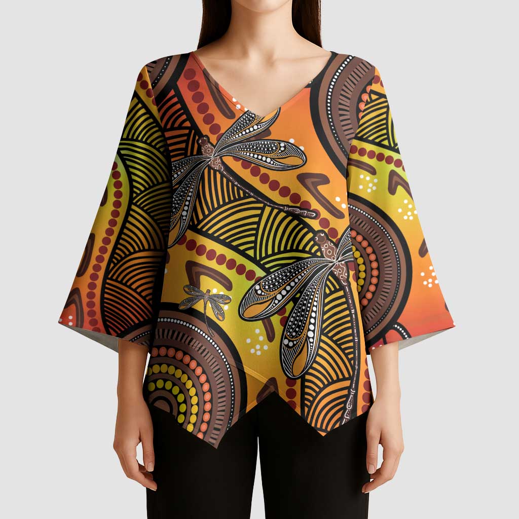 Australian Dragonfly Indigenous Art Kimono Sleeve Blouse