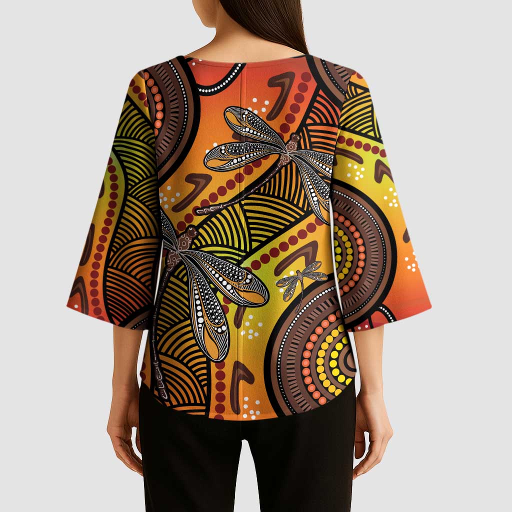 Australian Dragonfly Indigenous Art Kimono Sleeve Blouse