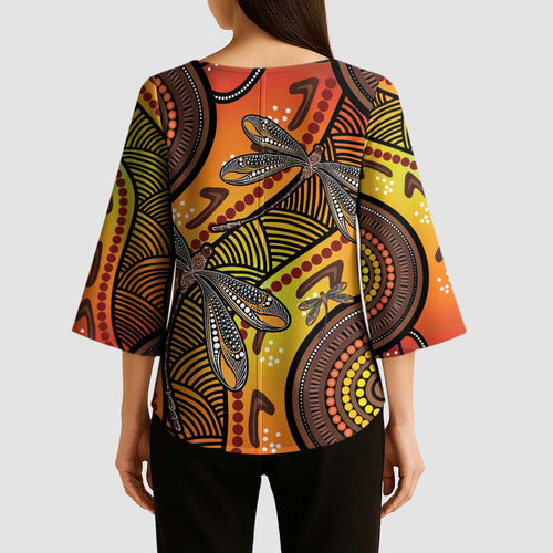 Australian Dragonfly Indigenous Art Kimono Sleeve Blouse