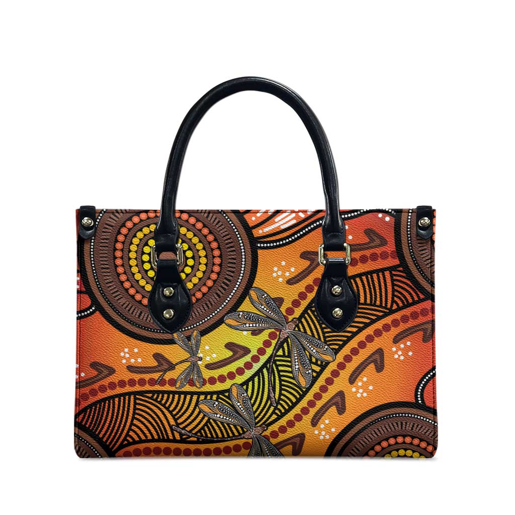 Australian Dragonfly Indigenous Art Leather Bag