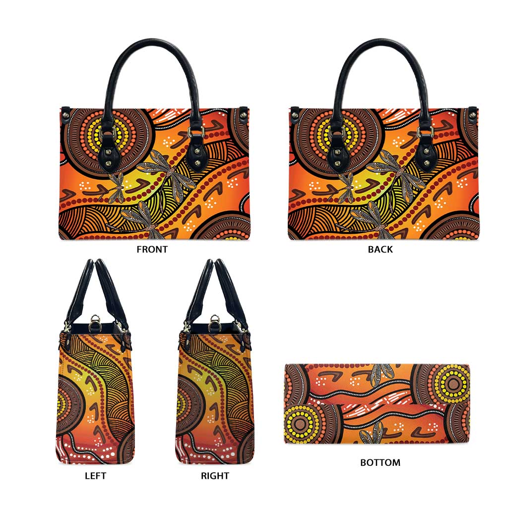 Australian Dragonfly Indigenous Art Leather Bag