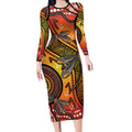 Australian Dragonfly Indigenous Art Long Sleeve Bodycon Dress