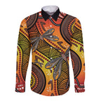 Australian Dragonfly Indigenous Art Long Sleeve Button Shirt