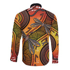Australian Dragonfly Indigenous Art Long Sleeve Button Shirt