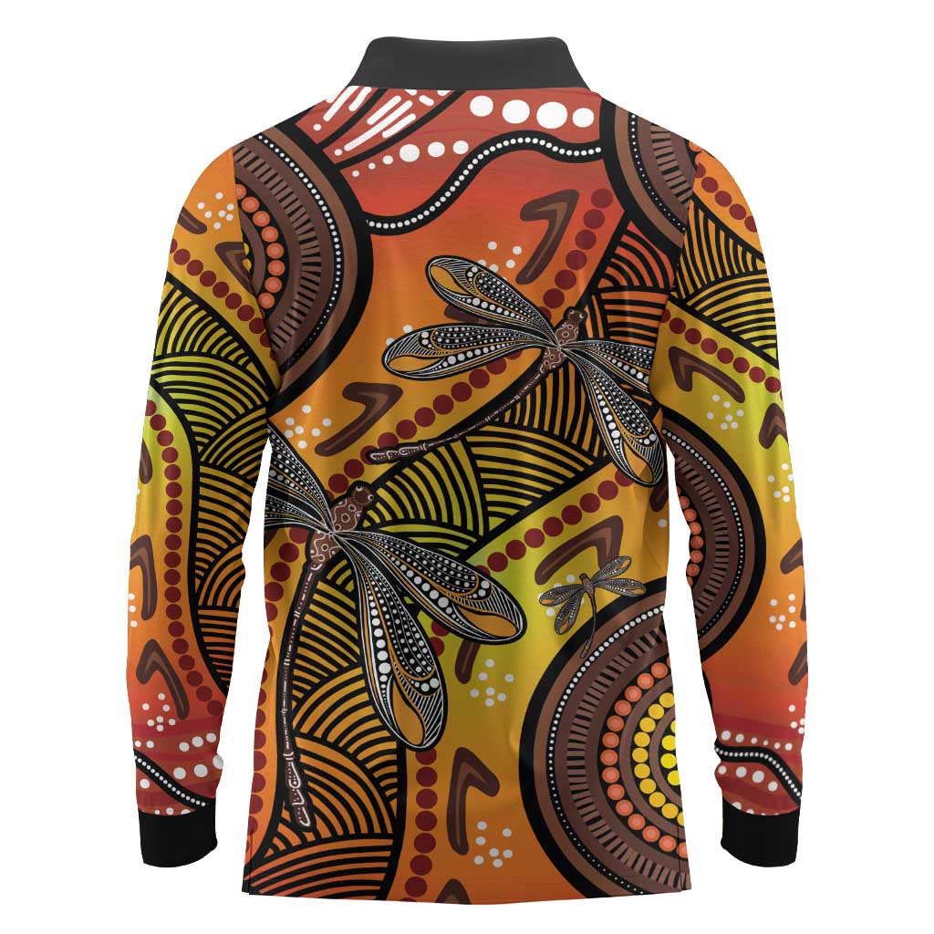 Australian Dragonfly Indigenous Art Long Sleeve Polo Shirt