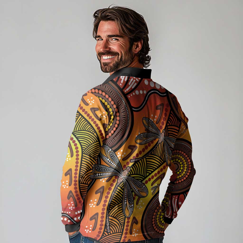 Australian Dragonfly Indigenous Art Long Sleeve Polo Shirt