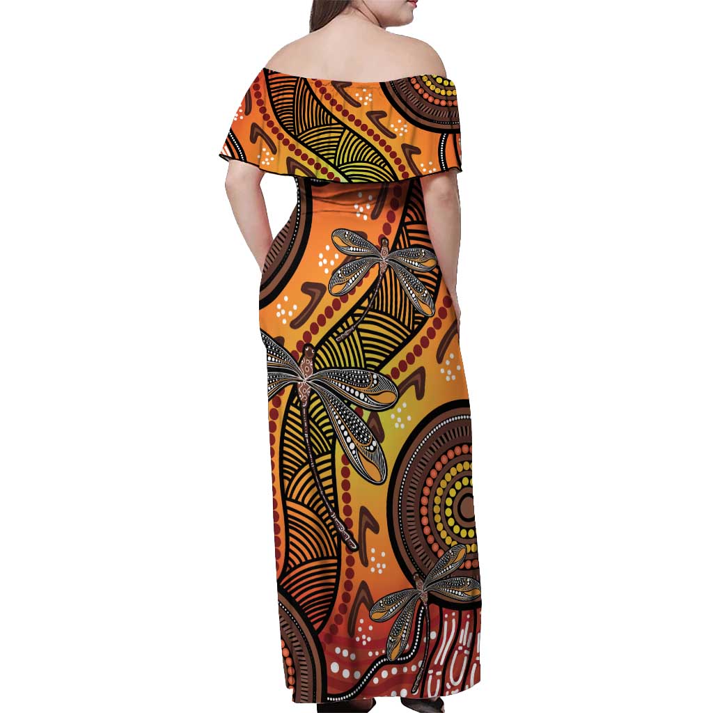 Australian Dragonfly Indigenous Art Off Shoulder Maxi Dress