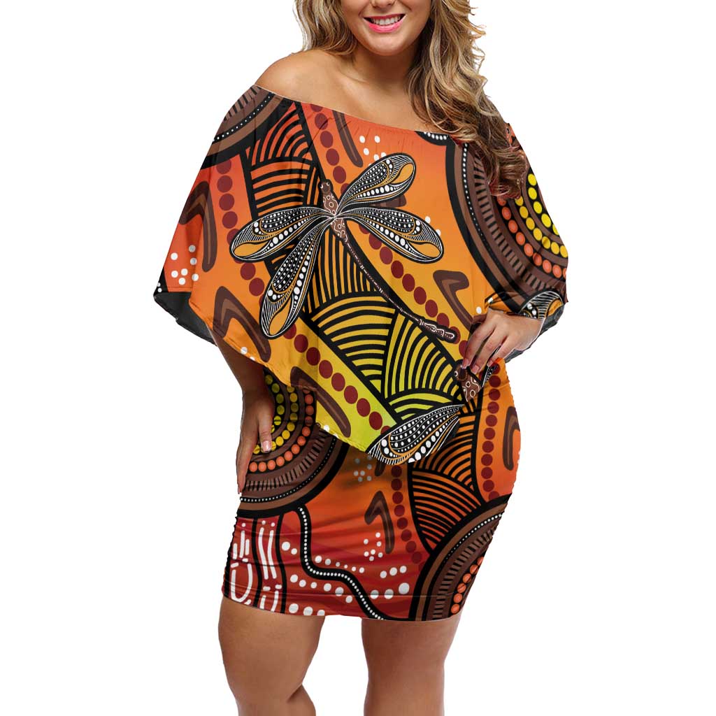 Australian Dragonfly Indigenous Art Off Shoulder Short Dress