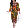 Australian Dragonfly Indigenous Art Off The Shoulder Long Sleeve Dress