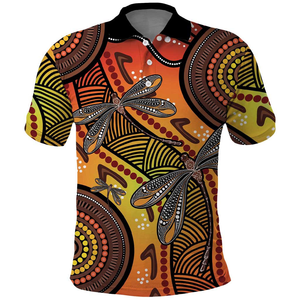 Australian Dragonfly Indigenous Art Polo Shirt