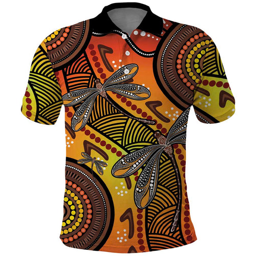 Australian Dragonfly Indigenous Art Polo Shirt
