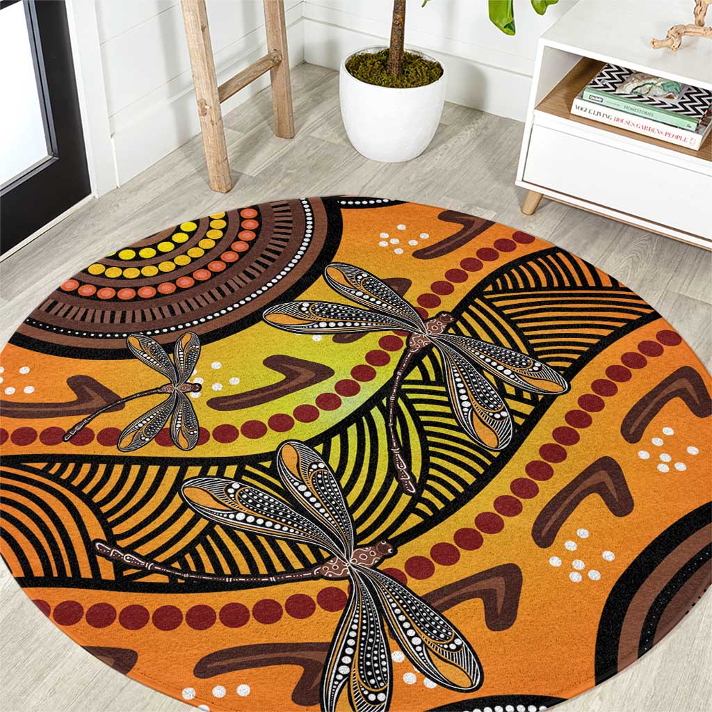 Australian Dragonfly Indigenous Art Round Carpet