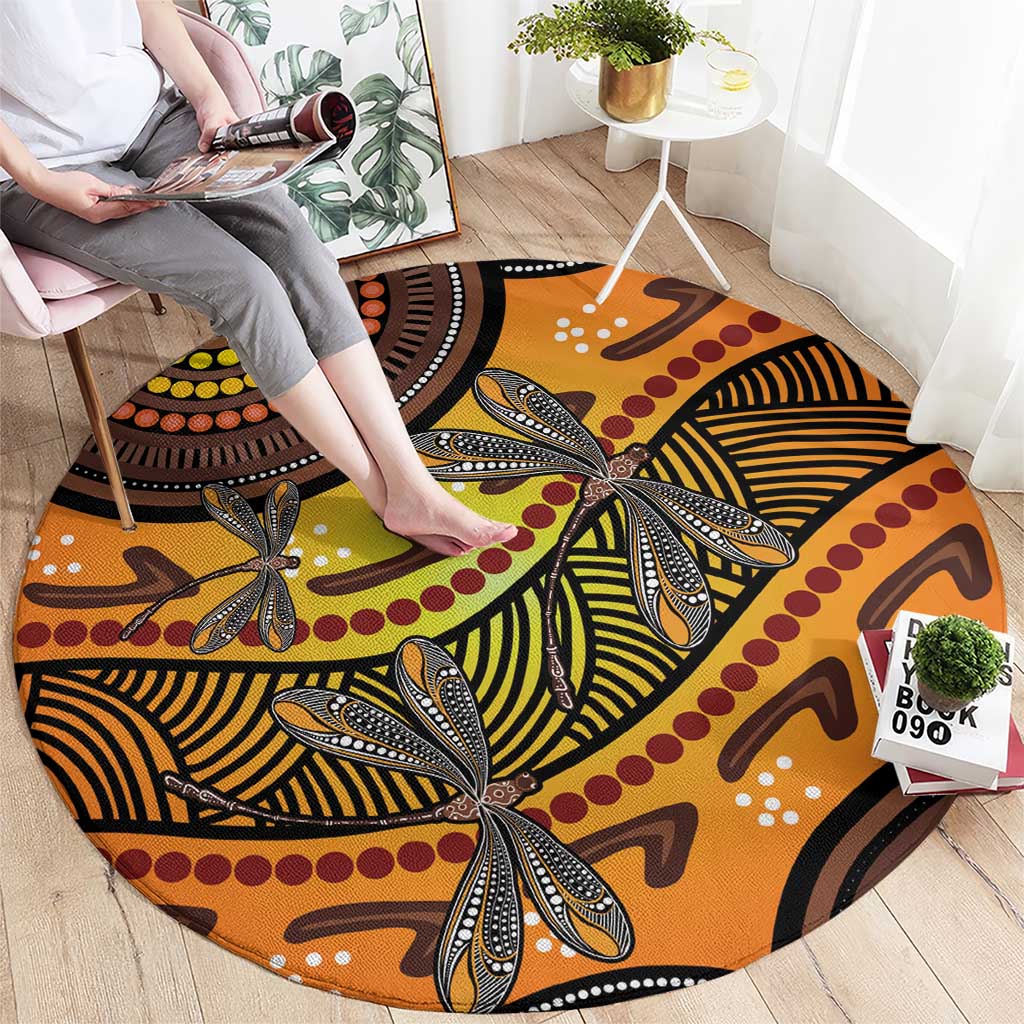 Australian Dragonfly Indigenous Art Round Carpet
