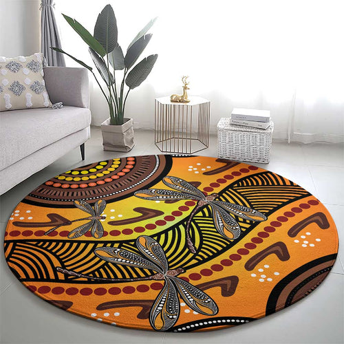 Australian Dragonfly Indigenous Art Round Carpet
