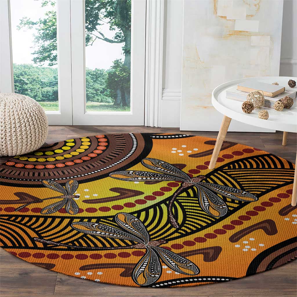 Australian Dragonfly Indigenous Art Round Carpet