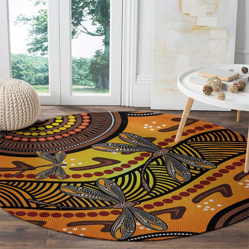 Australian Dragonfly Indigenous Art Round Carpet