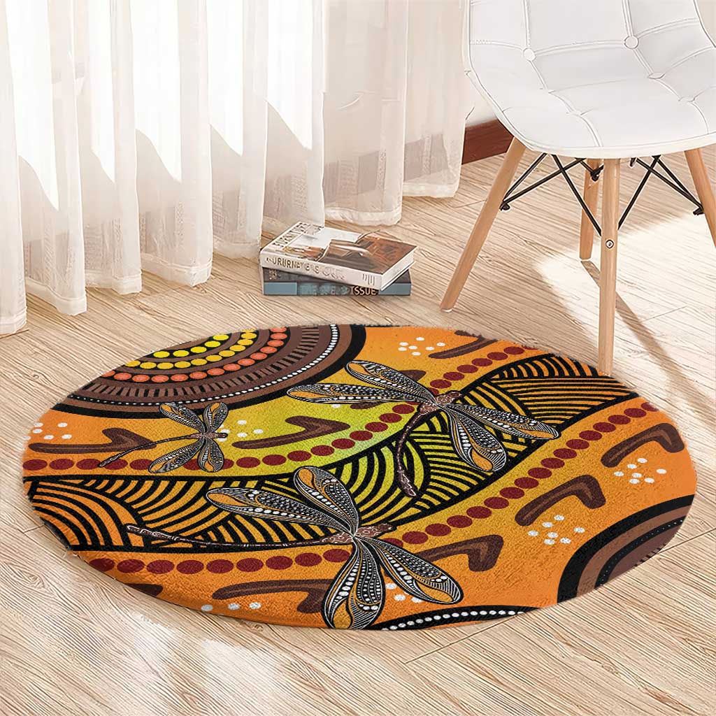 Australian Dragonfly Indigenous Art Round Carpet