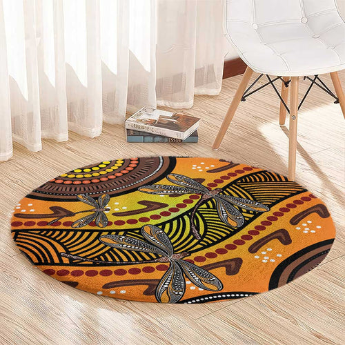 Australian Dragonfly Indigenous Art Round Carpet