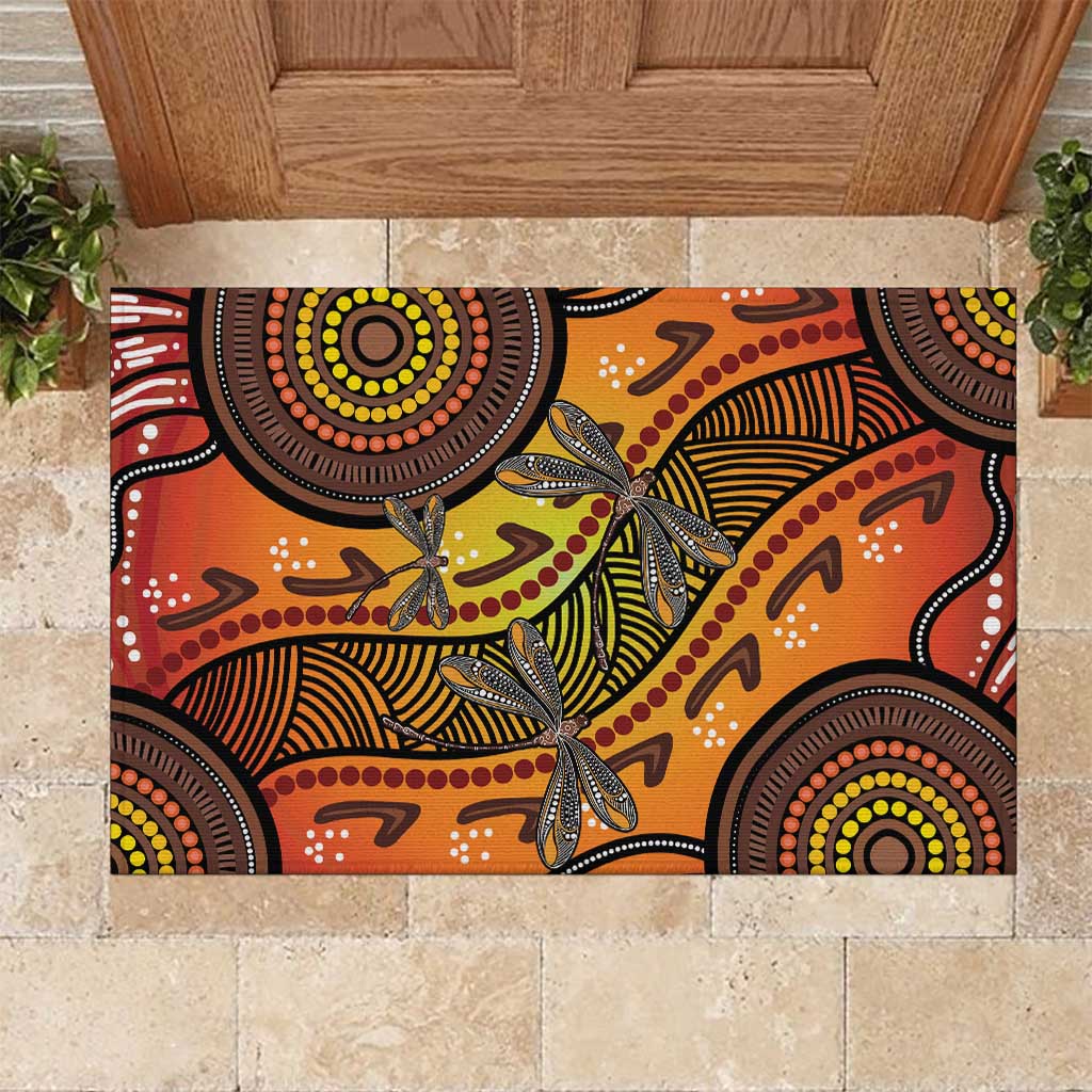 Australian Dragonfly Indigenous Art Rubber Doormat