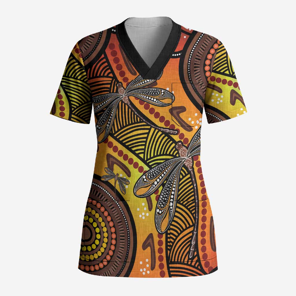 Australian Dragonfly Indigenous Art Scrub Top