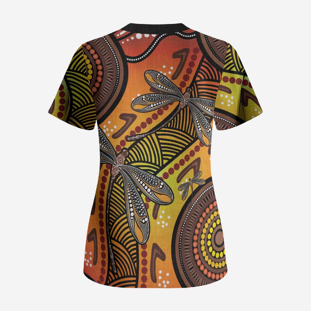 Australian Dragonfly Indigenous Art Scrub Top