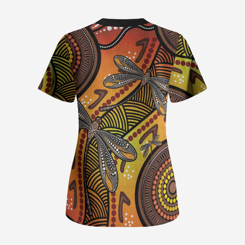 Australian Dragonfly Indigenous Art Scrub Top